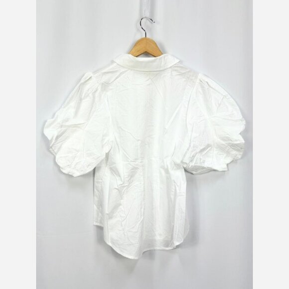 White Cotton Bishop Sleeve Blouse - Picture 7 of 9